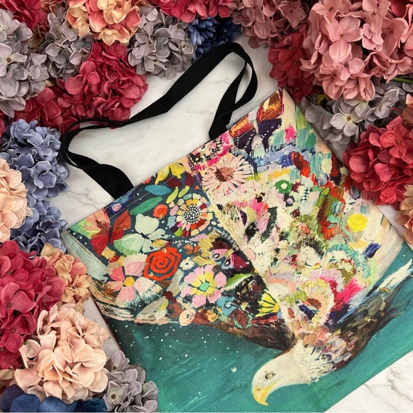 Eco-Friendly Colorful Flower Bald Eagle Folding Tote Bag - Picture 3 of 15